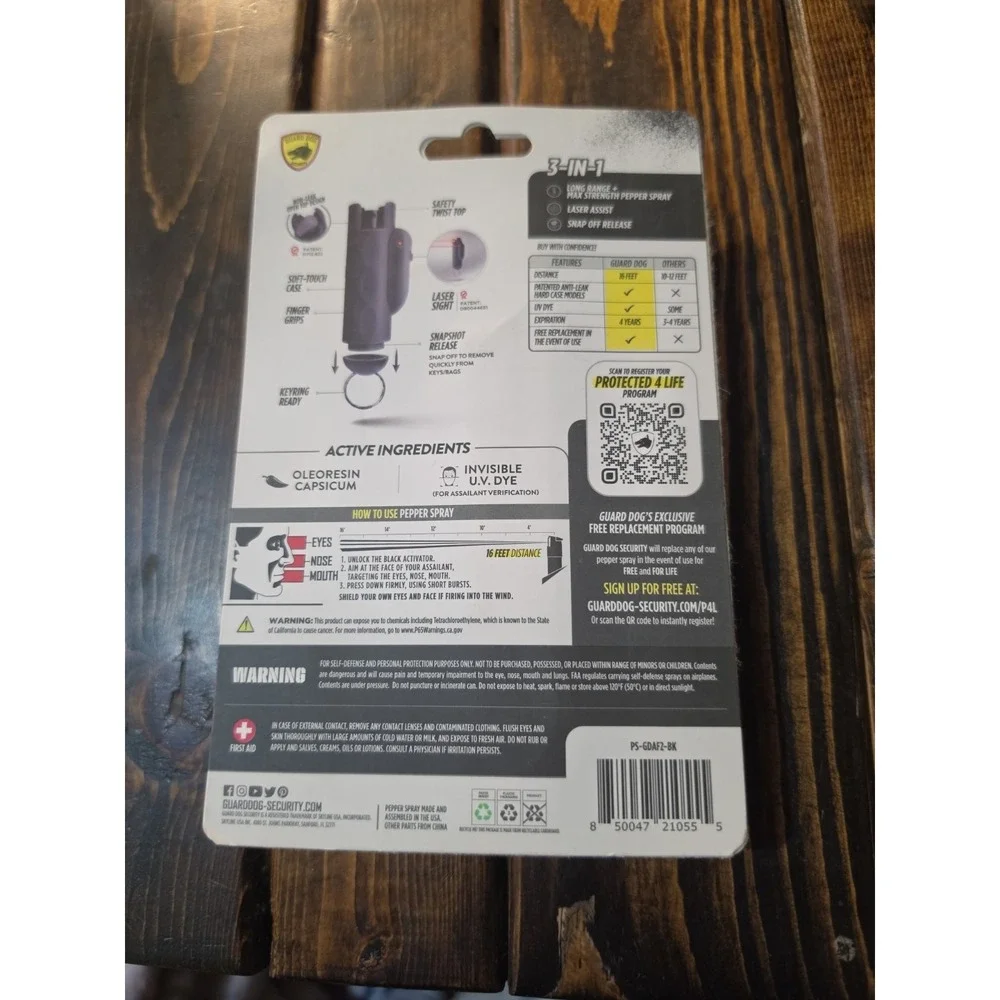 Guard Dog Quick-Action Pepper Spray Keychain W/ Belt Clip Black-Body 16 Feet